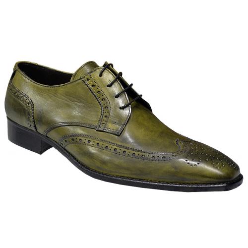 Duca Di Matiste Giallo Olive Wingtip Genuine Calfskin Leather Italian Shoes 1508